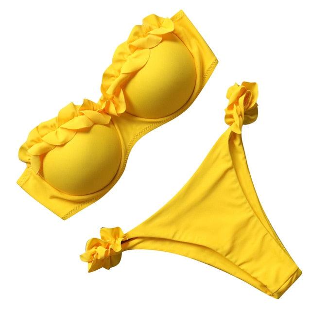 High Cut Solid Bikini Set with Underwire and Leopard Print