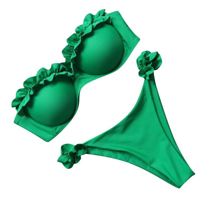 High Cut Solid Bikini Set with Underwire and Leopard Print