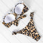 High Cut Solid Bikini Set with Underwire and Leopard Print