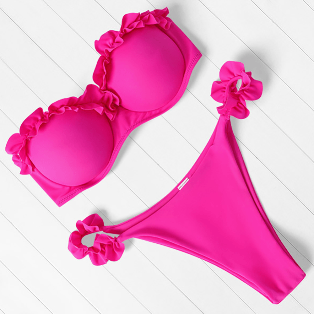 High Cut Solid Bikini Set with Underwire and Leopard Print