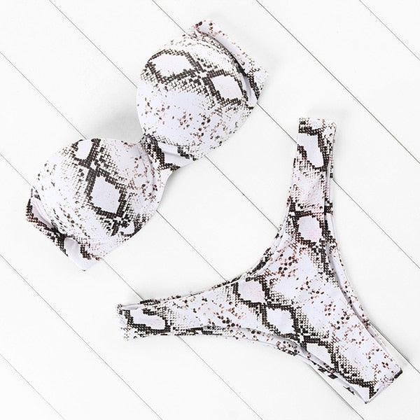 High Cut Solid Bikini Set with Underwire and Leopard Print