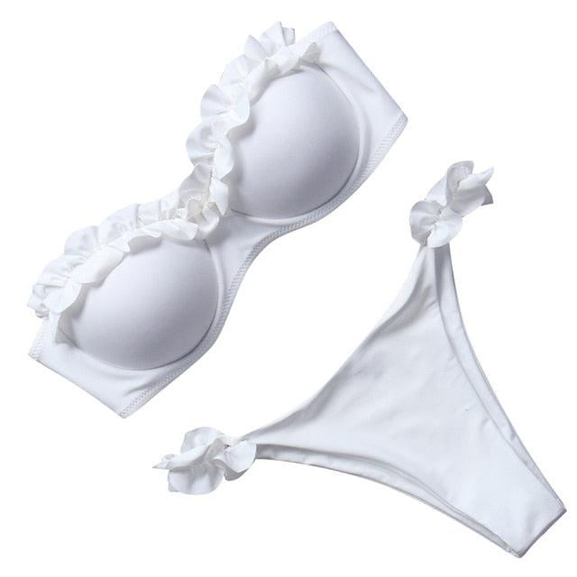 High Cut Solid Bikini Set with Underwire and Leopard Print