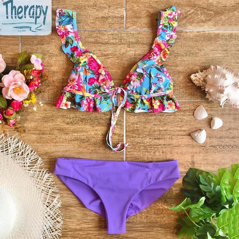 Ensemble de bikini push-up à imprimé floral pour femmes
