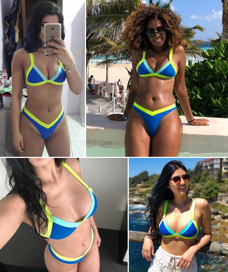 Conjunto de Bikini Sólido Elegante para Mujeres - Ropa de Baño de Verano
