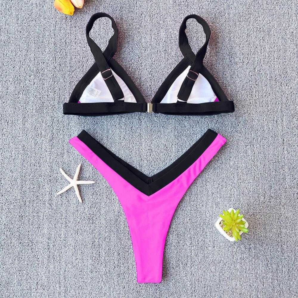 Conjunto de Bikini Sólido Elegante para Mujeres - Ropa de Baño de Verano
