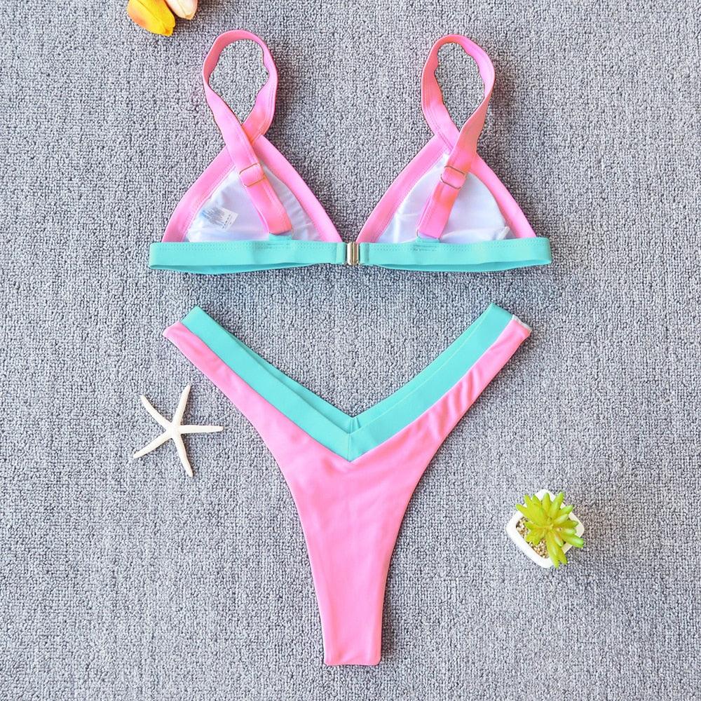 Conjunto de Bikini Sólido Elegante para Mujeres - Ropa de Baño de Verano