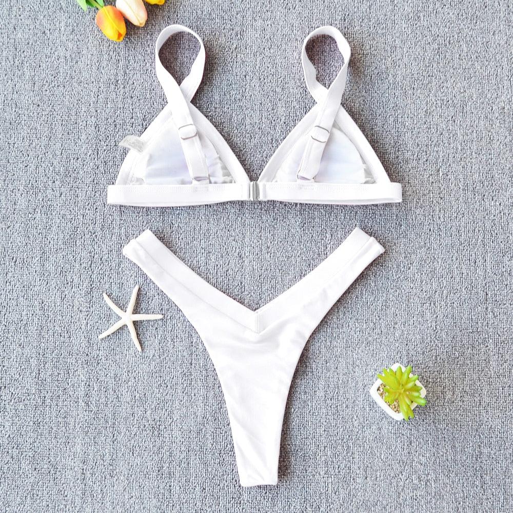 Conjunto de Bikini Sólido Elegante para Mujeres - Ropa de Baño de Verano