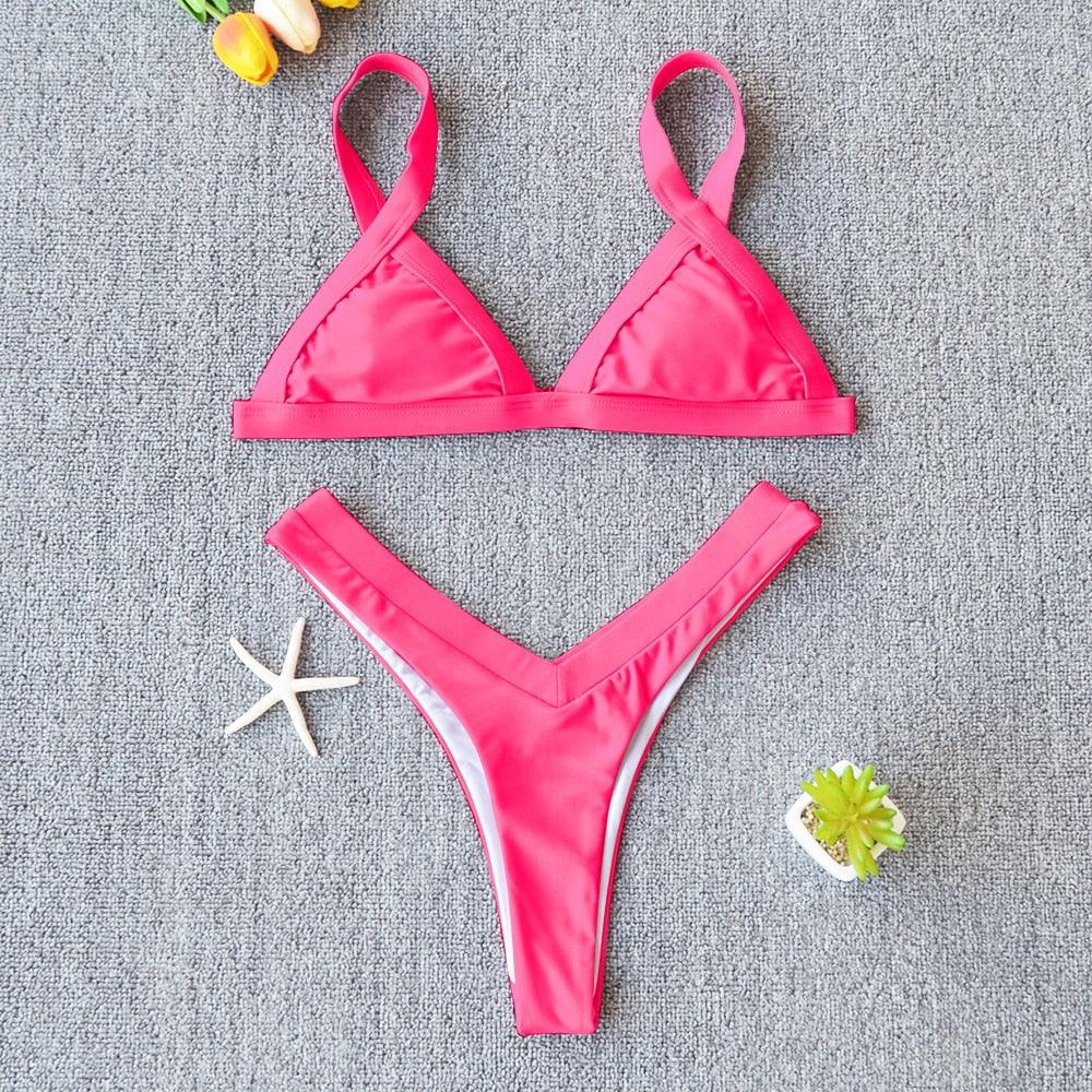 Conjunto de Bikini Sólido Elegante para Mujeres - Ropa de Baño de Verano