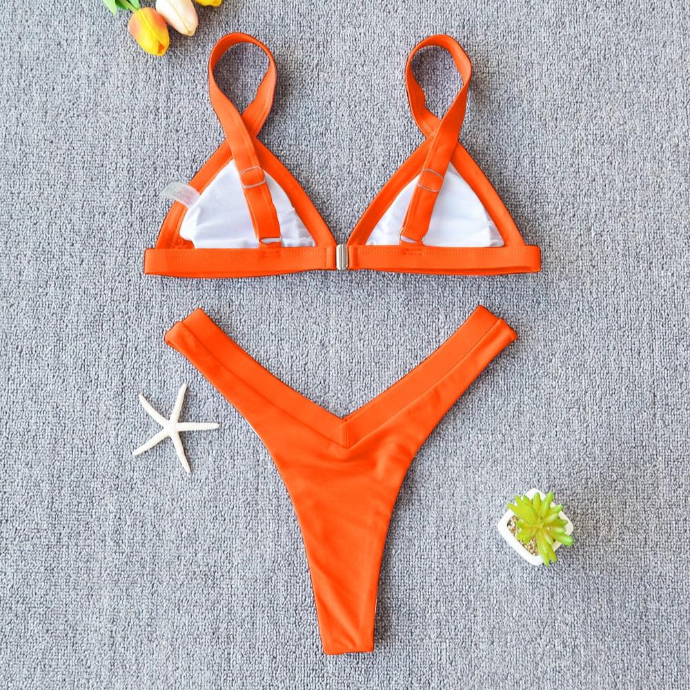 Conjunto de Bikini Sólido Elegante para Mujeres - Ropa de Baño de Verano