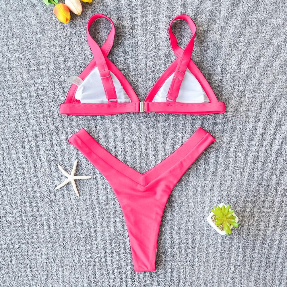 Conjunto de Bikini Sólido Elegante para Mujeres - Ropa de Baño de Verano