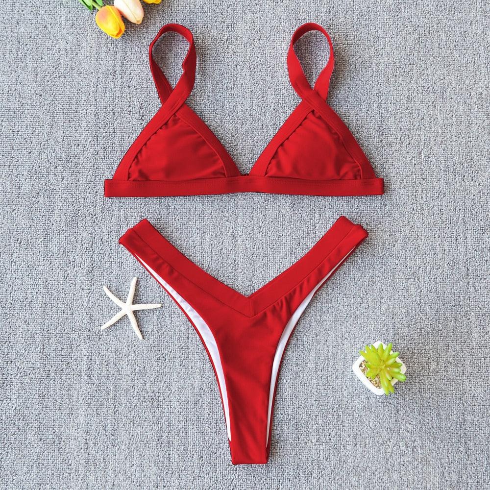 Conjunto de Bikini Sólido Elegante para Mujeres - Ropa de Baño de Verano