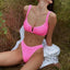 Conjunto de Bikini de Corte Alto en Color Sólido para Mujeres