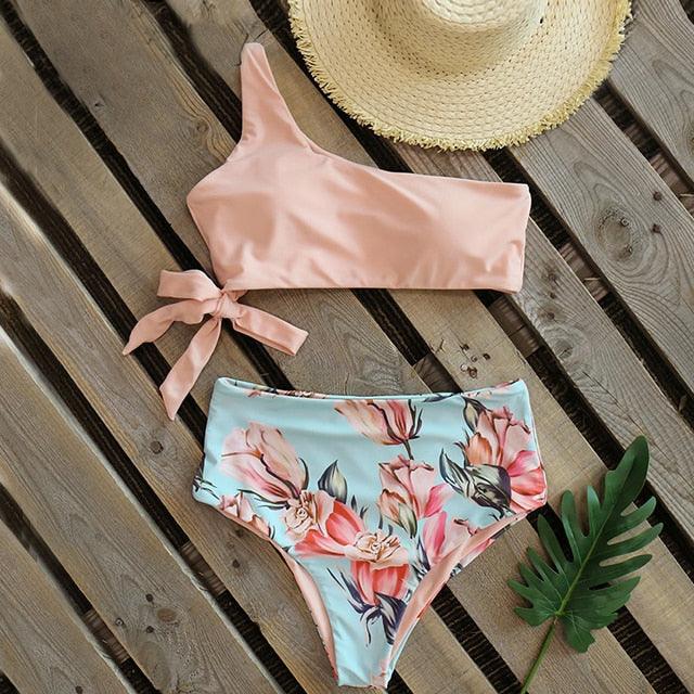 Ensemble de bikini push-up à une épaule pour femmes
