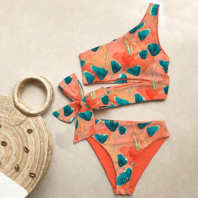 Ensemble de bikini push-up à une épaule pour femmes