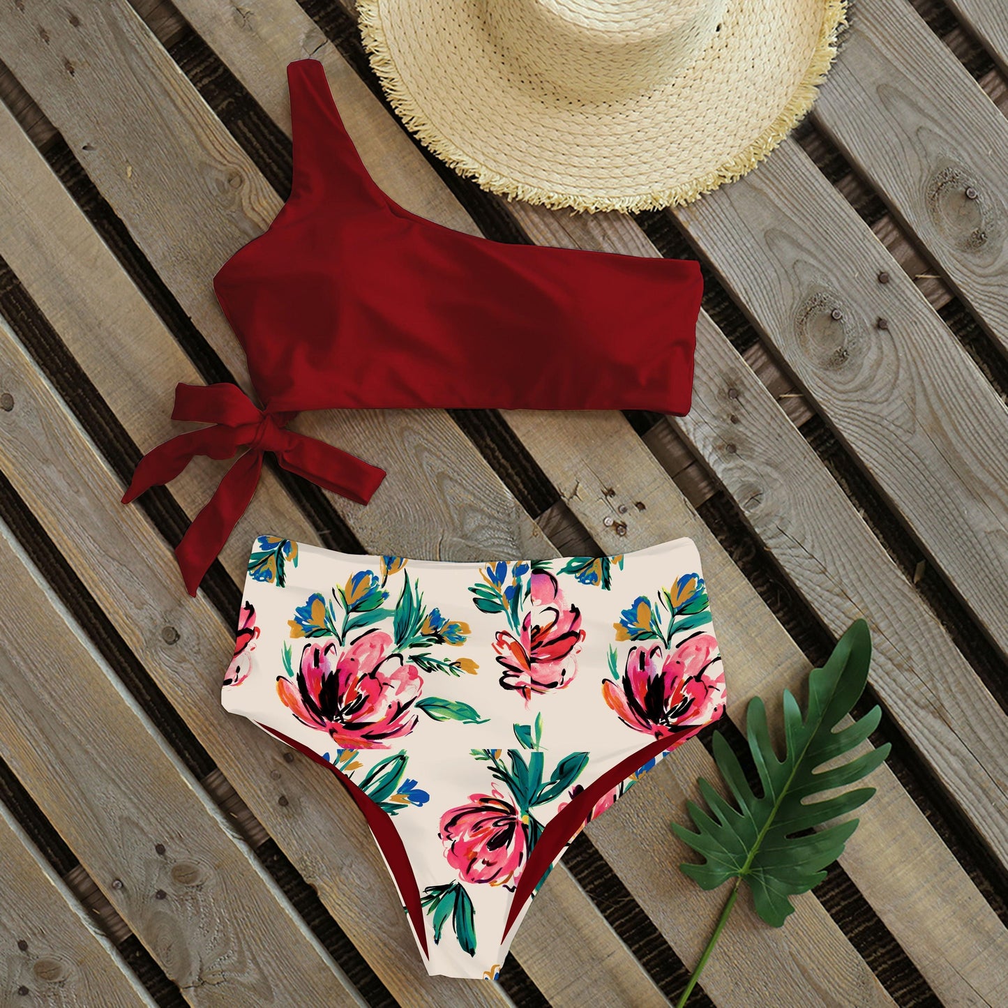 Ensemble de bikini push-up à une épaule pour femmes