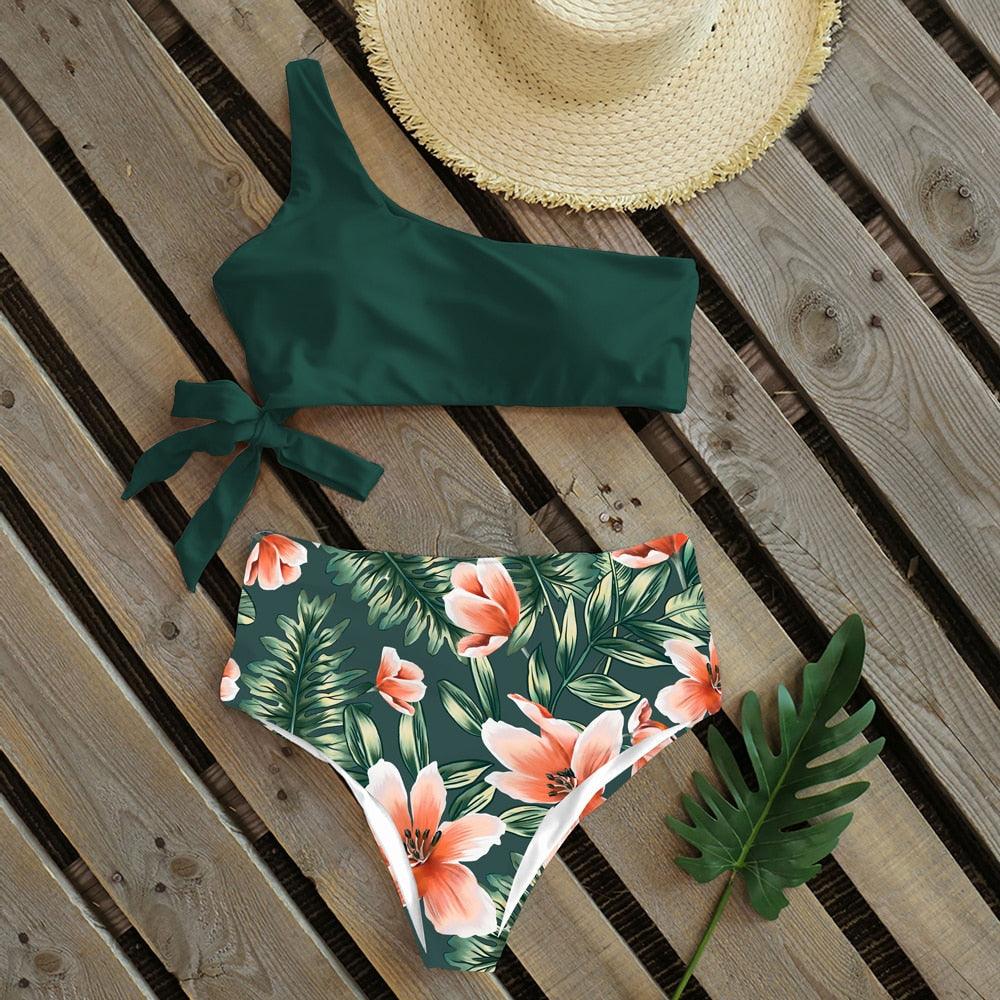 Ensemble de bikini push-up à une épaule pour femmes