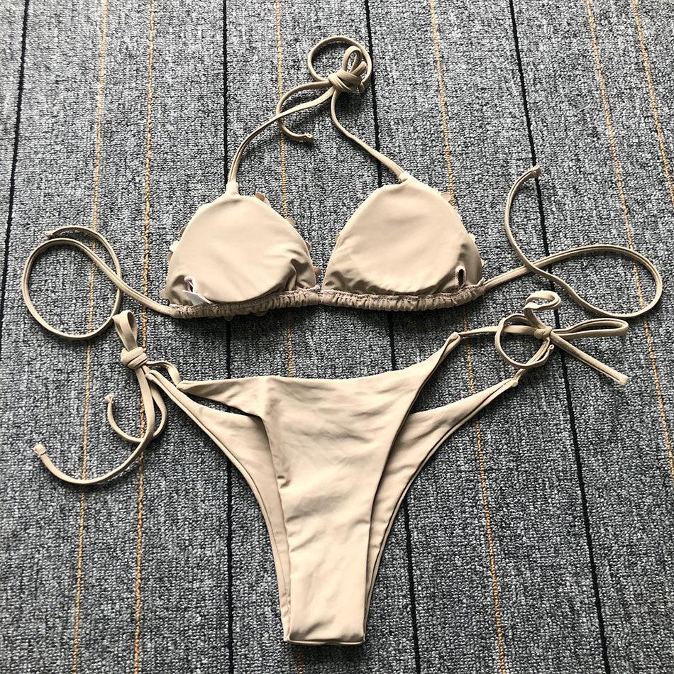 Ensemble de bikini solide à fleurs 3D élégant pour femmes