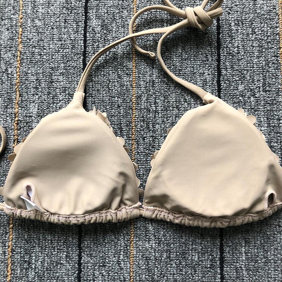 Ensemble de bikini solide à fleurs 3D élégant pour femmes