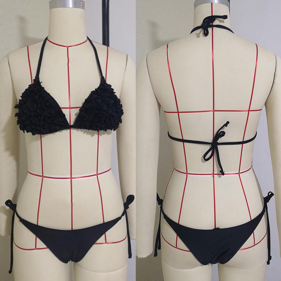 Ensemble de bikini solide à fleurs 3D élégant pour femmes