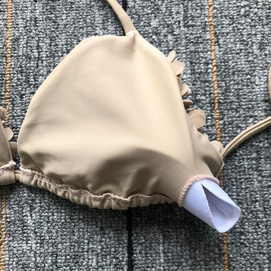 Ensemble de bikini solide à fleurs 3D élégant pour femmes