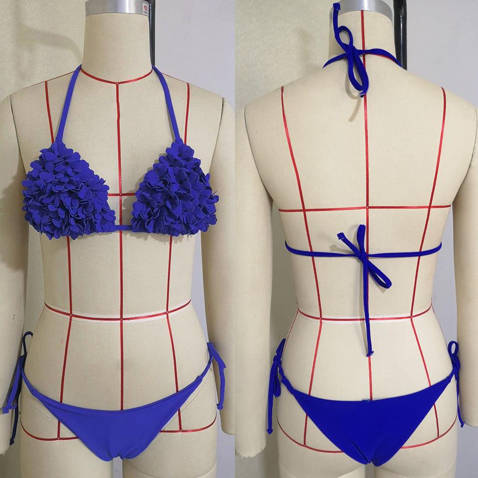 Ensemble de bikini solide à fleurs 3D élégant pour femmes