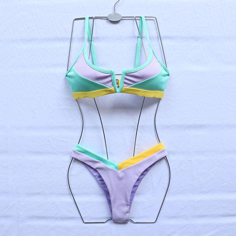 Ribbed High Cut Bikini Set for Women - Stylish Swimwear