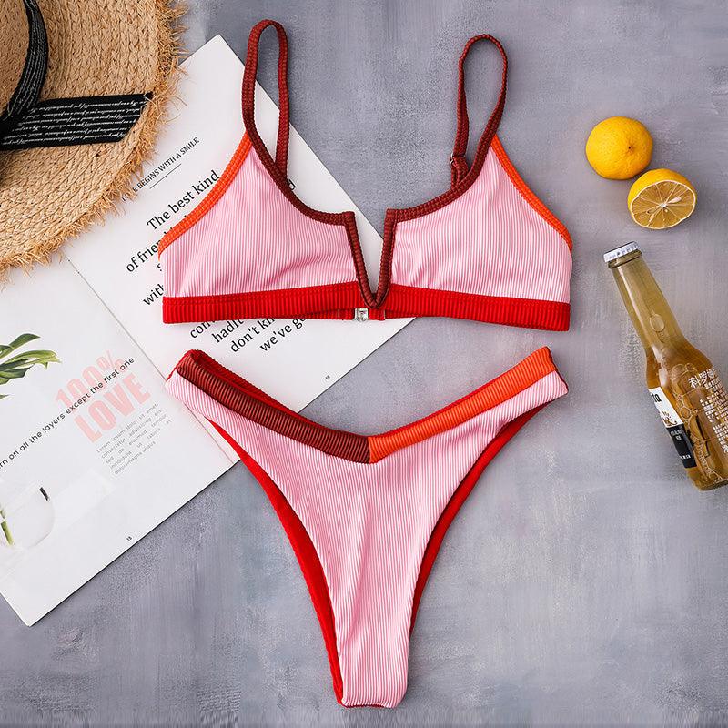 Ribbed High Cut Bikini Set for Women - Stylish Swimwear