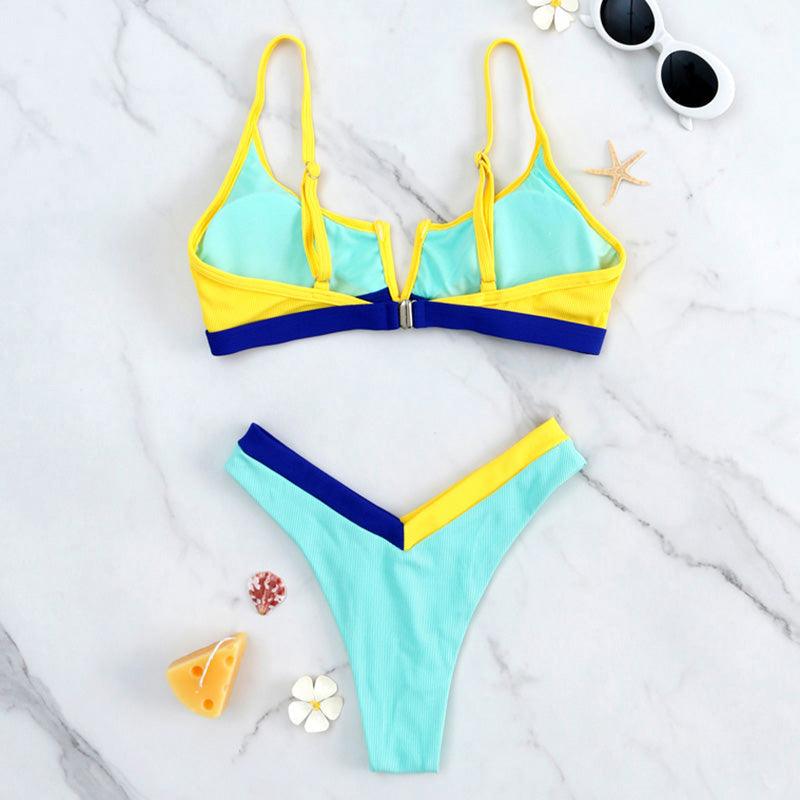 Ribbed High Cut Bikini Set for Women - Stylish Swimwear