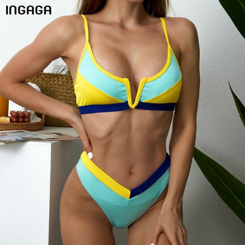 Ribbed High Cut Bikini Set for Women - Stylish Swimwear