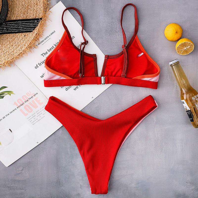 Ribbed High Cut Bikini Set for Women - Stylish Swimwear