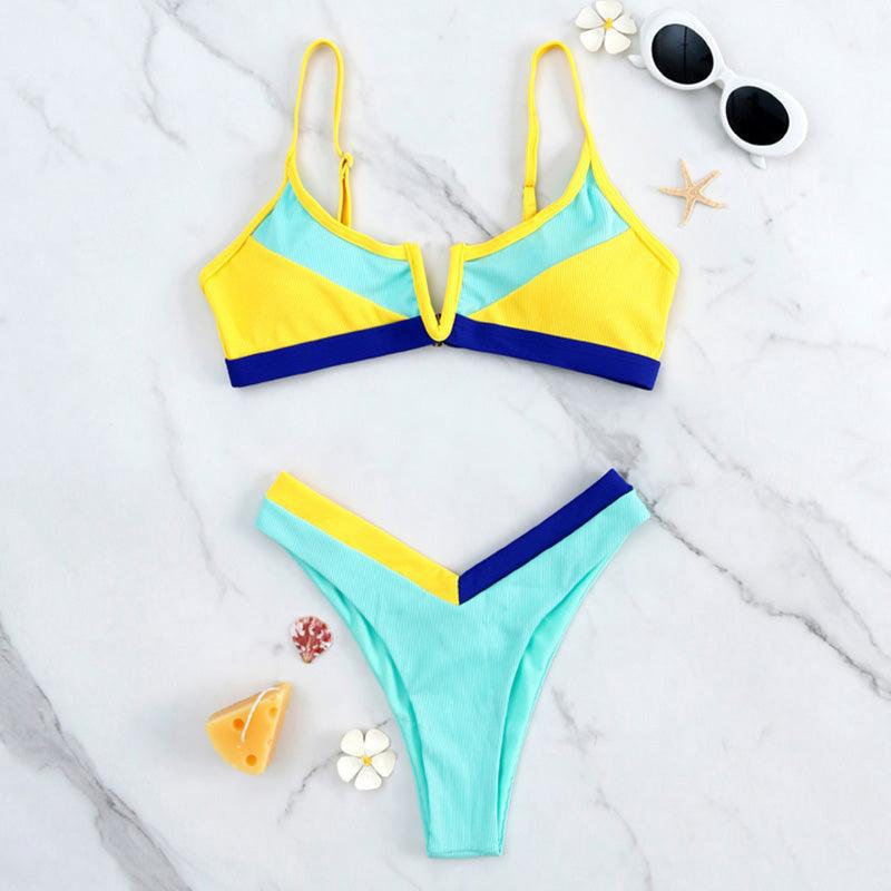 Ribbed High Cut Bikini Set for Women - Stylish Swimwear