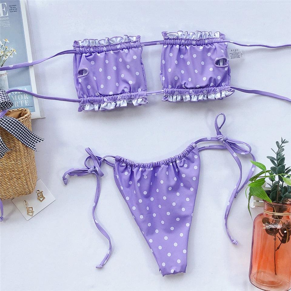 Ensemble de bikini à volants et liens latéraux pour femmes - Maillots de bain premium
