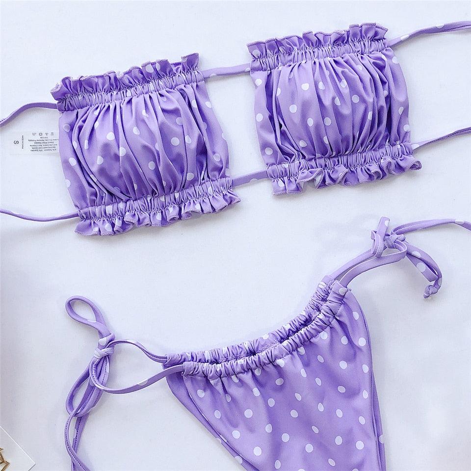 Ensemble de bikini à volants et liens latéraux pour femmes - Maillots de bain premium