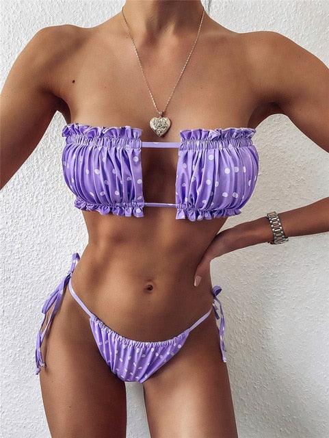 Ensemble de bikini à volants et liens latéraux pour femmes - Maillots de bain premium