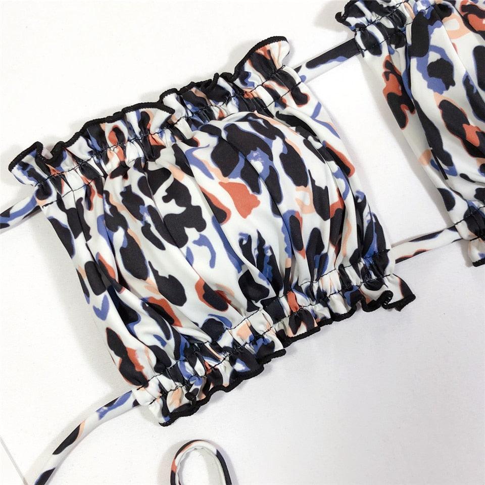 Ensemble de bikini à volants et liens latéraux pour femmes - Maillots de bain premium