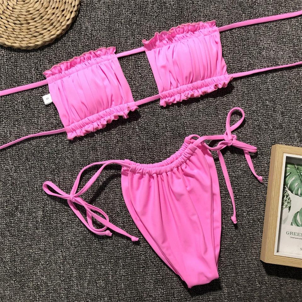 Ensemble de bikini à volants et liens latéraux pour femmes - Maillots de bain premium