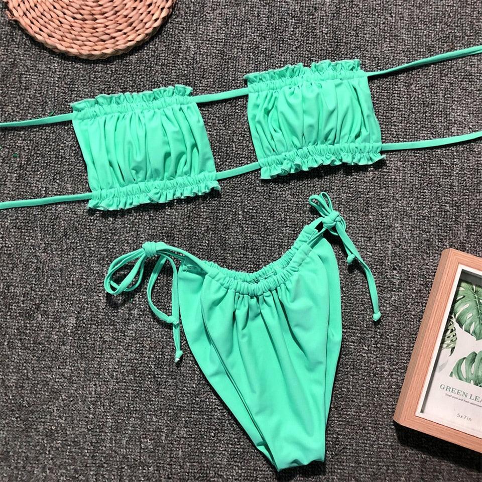 Ensemble de bikini à volants et liens latéraux pour femmes - Maillots de bain premium