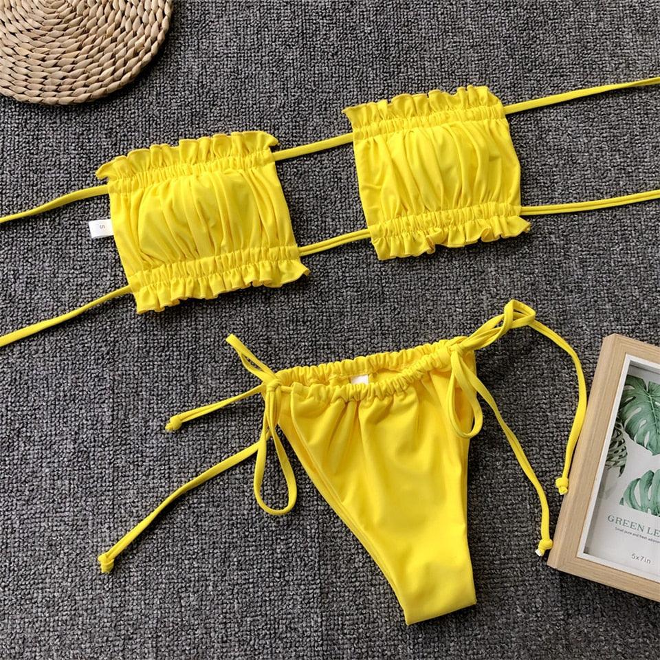 Ensemble de bikini à volants et liens latéraux pour femmes - Maillots de bain premium
