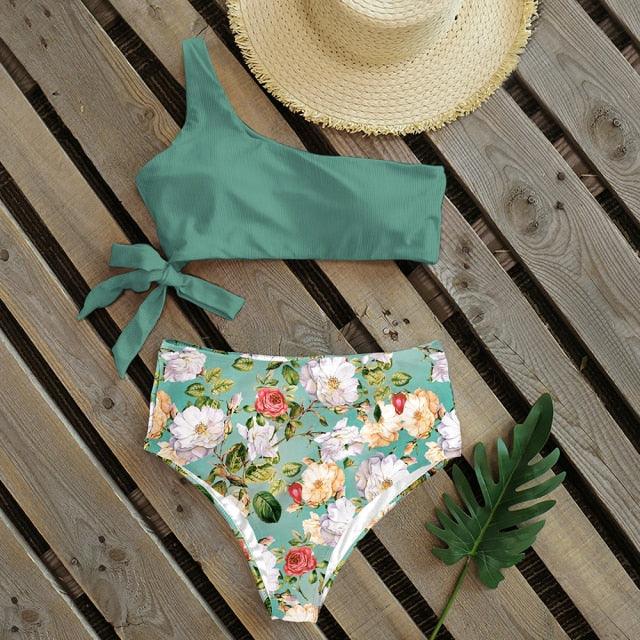 Ensemble de bikini taille haute à une épaule élégant pour femmes