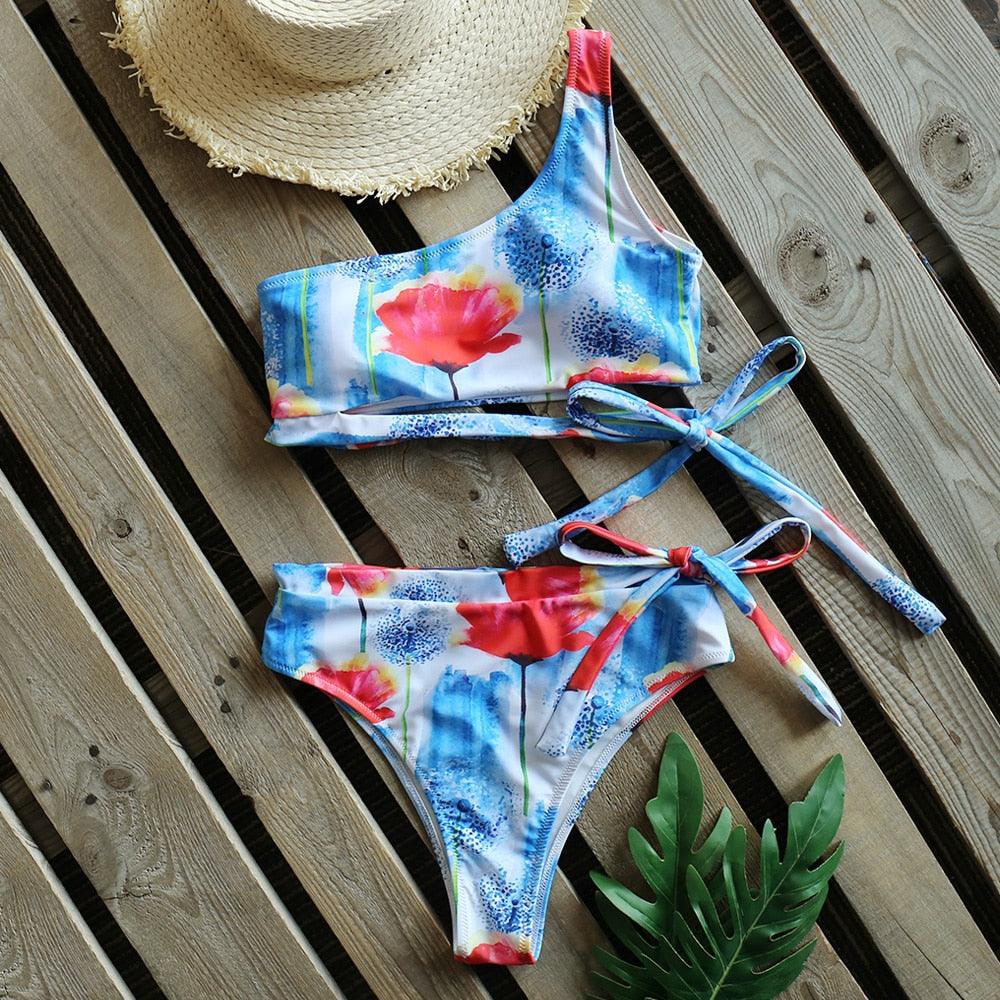 Ensemble de bikini taille haute à une épaule élégant pour femmes