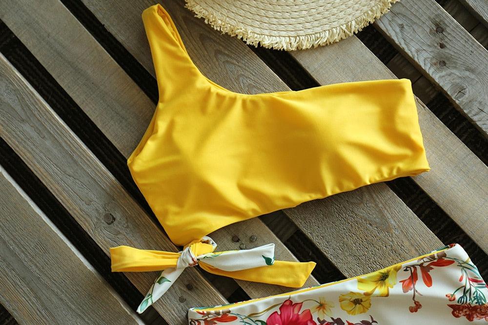 Ensemble de bikini taille haute à une épaule élégant pour femmes
