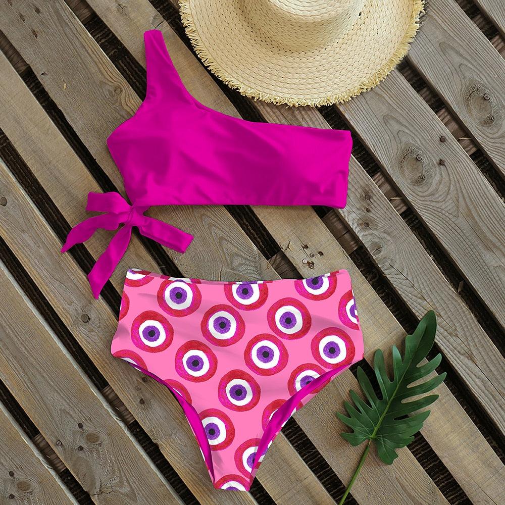 Ensemble de bikini taille haute à une épaule élégant pour femmes