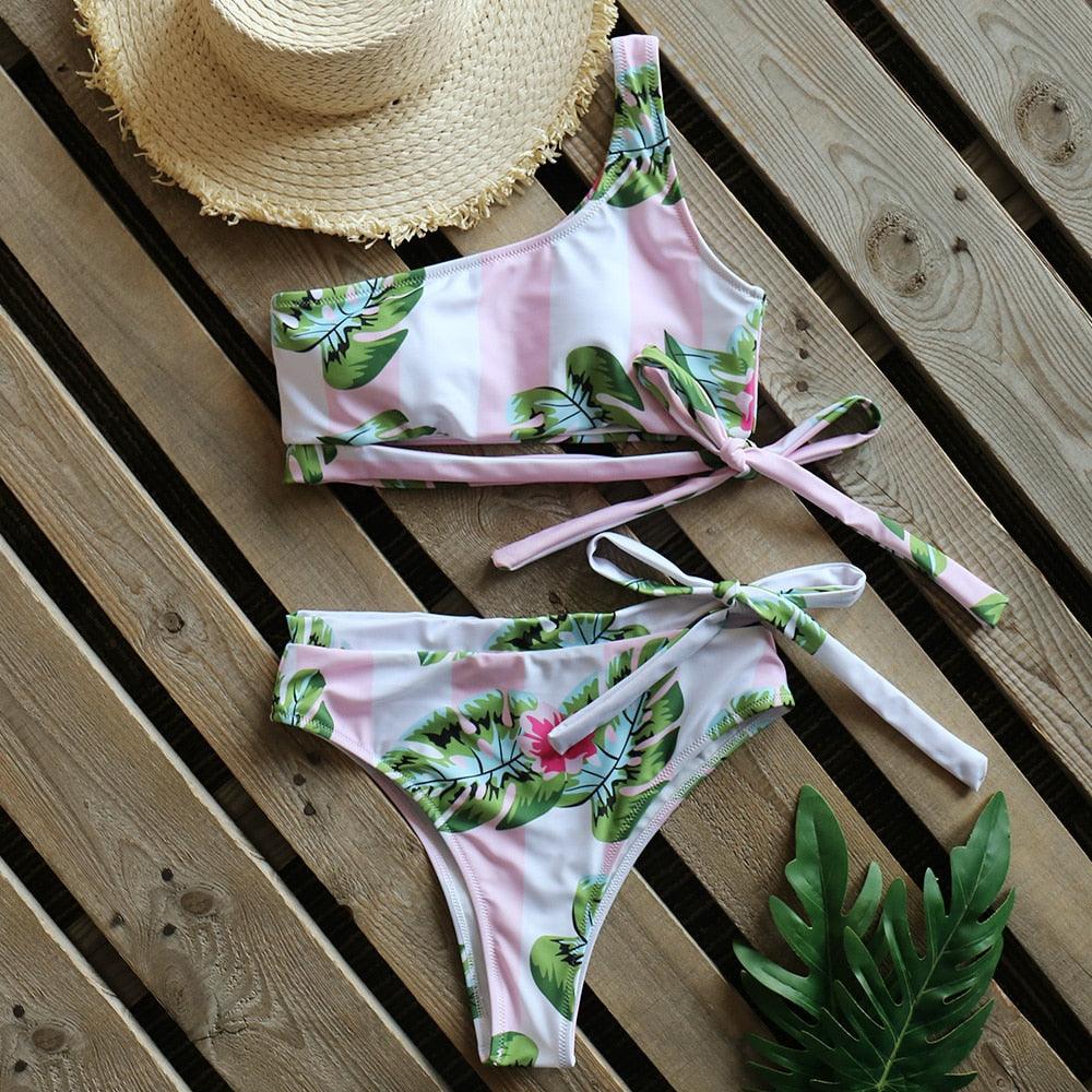 Ensemble de bikini taille haute à une épaule élégant pour femmes