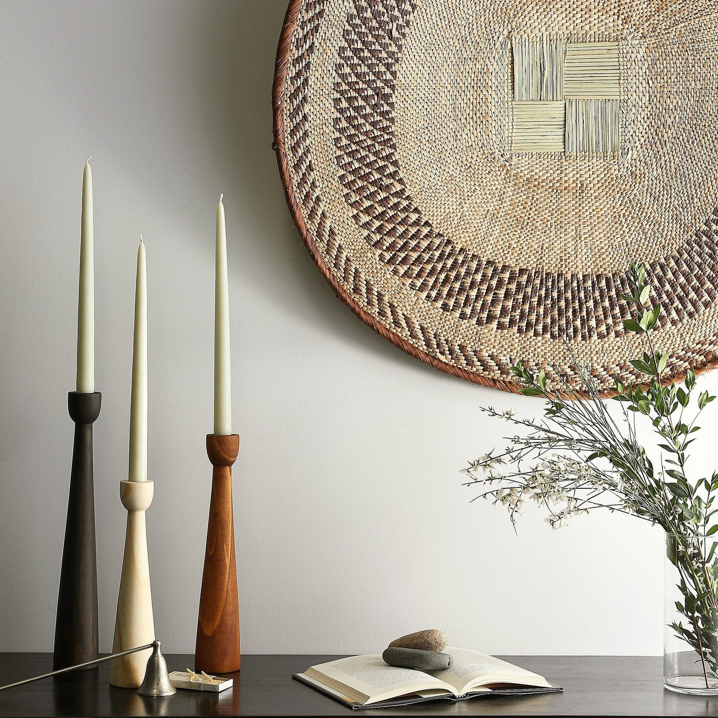 Tapered Candlestick Holder Pine Wood Cognac, Espresso, Natural - Korvel