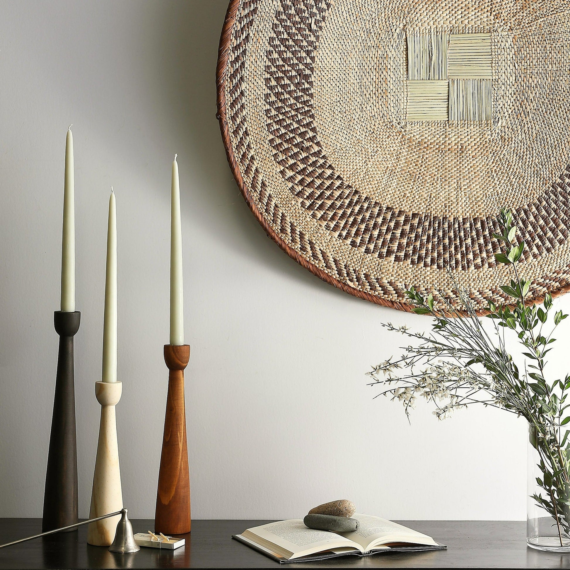 Tapered Candlestick Holder Pine Wood Cognac, Espresso, Natural - Korvel