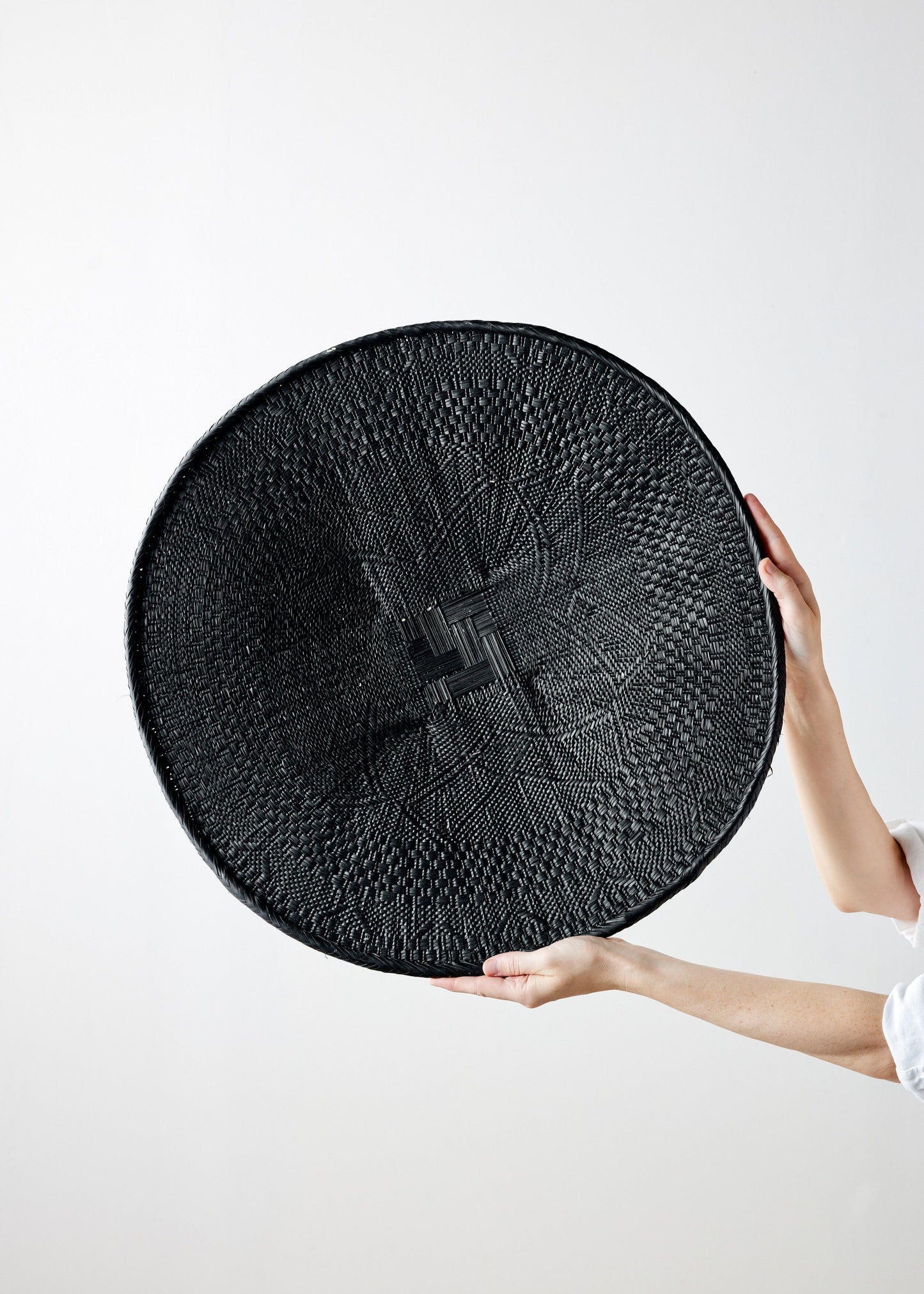 Hand-Painted Black Binga Flat Basket Set