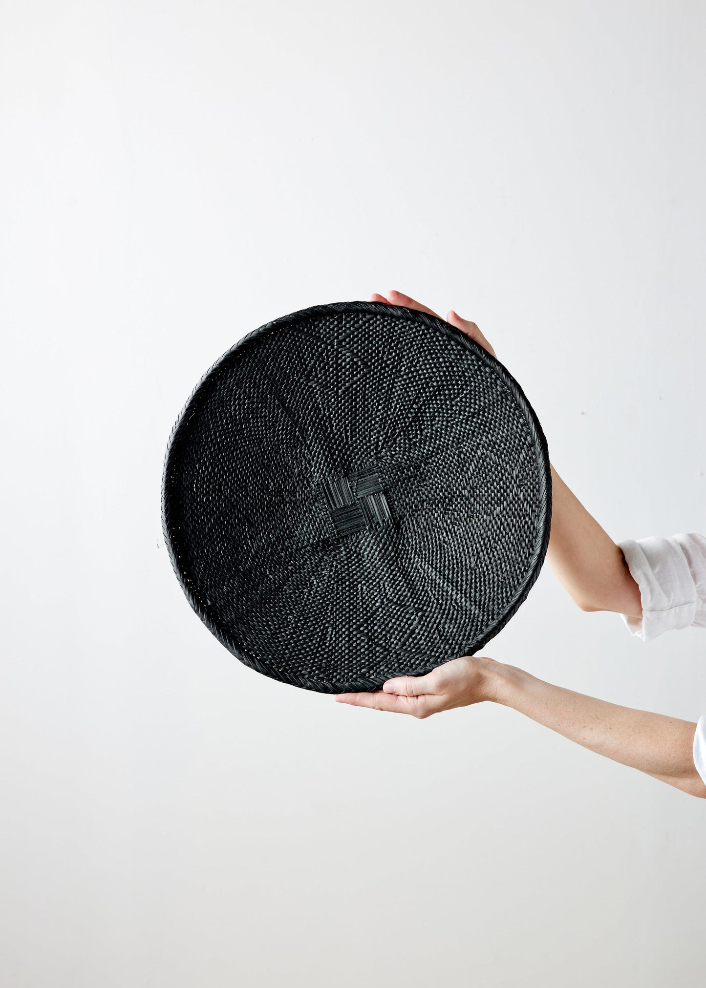 Hand-Painted Black Binga Flat Basket Set