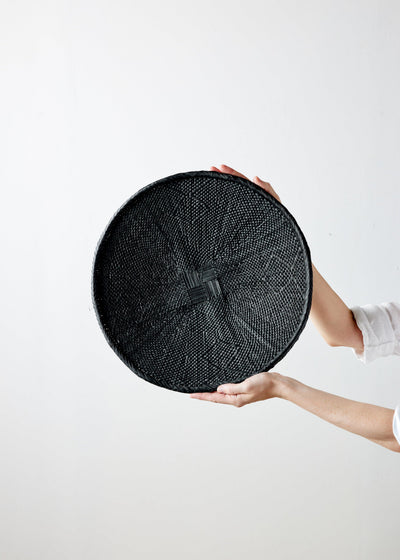 Hand-Painted Black Binga Flat Basket Set
