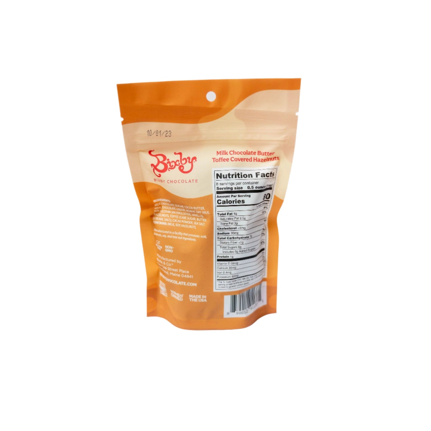 Avellanas cubiertas de chocolate con leche y caramelo de mantequilla