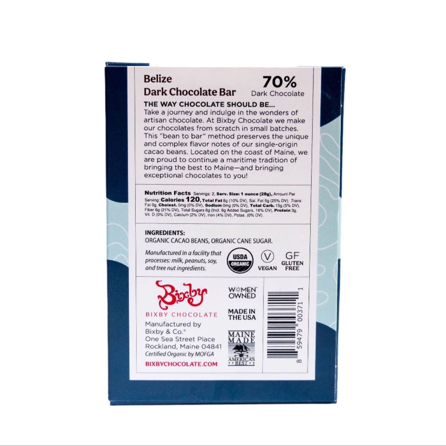 Barra de chocolate negro orgánico Belice 70%